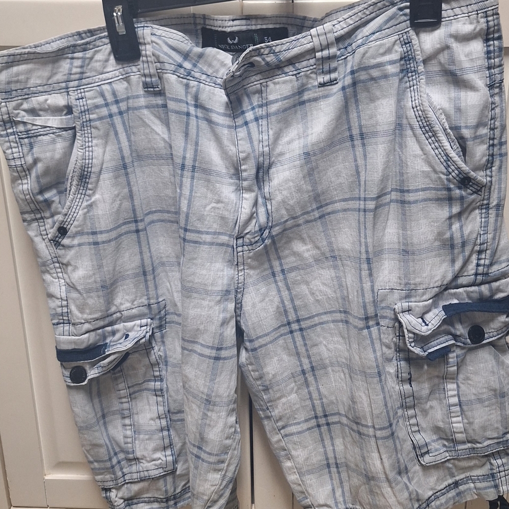 Men's Light Blue Plaid Cargo Shorts